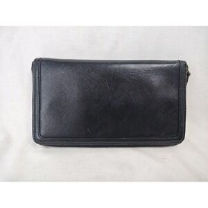 Hobger Black Saffiano Leather Zip Around Wallet Organizer ClutchWomen's Cards